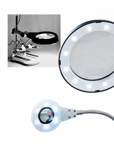 Третья рука для пайки с подсветкой, универсальный держатель на подставке с лупой 2 руки Орбита OT-INL47